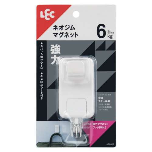 レック　強力マグネットフック　特大　１個入り　耐荷重６ｋｇ　ホワイト
