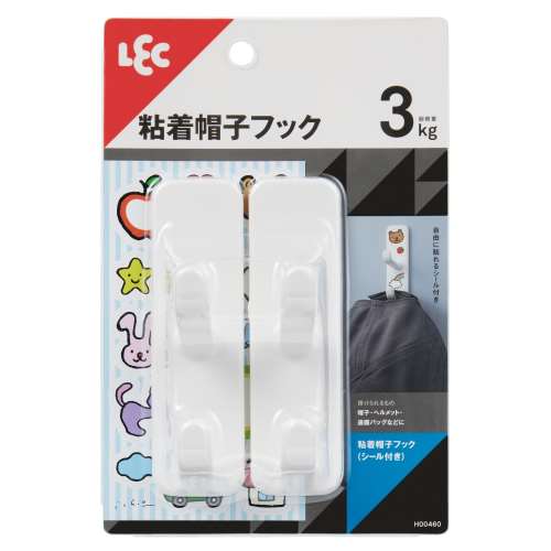 レック　粘着帽子フック　シール付き　２個入り　耐荷重３ｋｇ