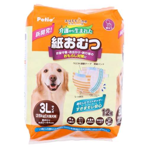 ペティオ　犬用オムツ　ｚｕｔｔｏｎｅ　介護から生まれた紙おむつ　３Ｌ　１２枚