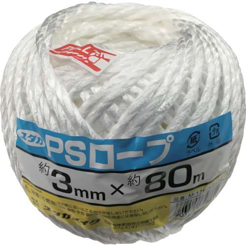 ■ユタカ　荷造り紐　ＰＳロープ玉巻　３ｍｍ×８０ｍ　ホワイトM176