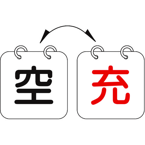 ■緑十字　高圧ガス関係標識　ボンベ表示札（充⇔空）　１００×１００ｍｍ　２枚１組　エンビ 042013