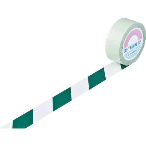■緑十字　ガードテープ（ラインテープ）　白／緑（トラ柄）　５０ｍｍ幅×１００ｍ 148064