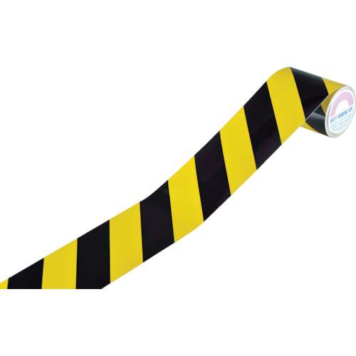 ■緑十字　ラインテープ（トラテープ・反射）　黄／黒　９０ｍｍ幅×１０ｍ　屋内用256301