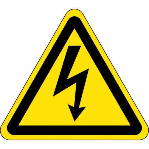 ■緑十字　ＪＩＳ規格ステッカー標識　高電圧警告マーク　５０ｍｍ三角　１０枚組 393200