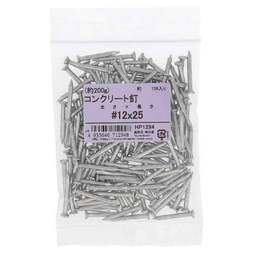 鉄ユニクロめっき コンクリート釘 200G #12X25mm