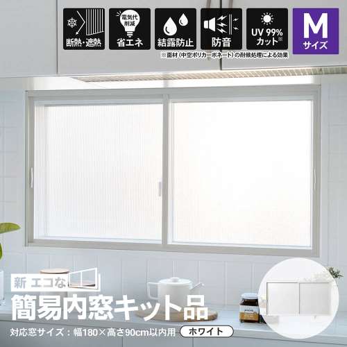 アクリサンデー 新エコな簡易内窓キット品 Ｍサイズ ホワイト 対象面材板厚3mm 面材付 取付可能窓枠サイズ高さ900mmｘ幅1800mm以内