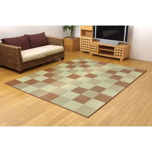 イケヒコ・コーポレーション(IKEHIKO) 　純国産　い草ラグカーペット　『ブロック２』　ブラウン　１９１×１９１ｃｍ