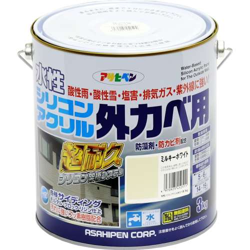 アサヒペン(Asahipen) 水性シリコンアクリル外カベ用　ホワイト　３ｋｇ