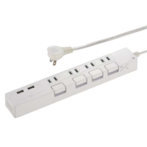 オーム電機　ＵＳＢポート付光る押しボタン式電源タップ　ＨＳ‐ＴＰＫＵ４２Ｗ‐２２