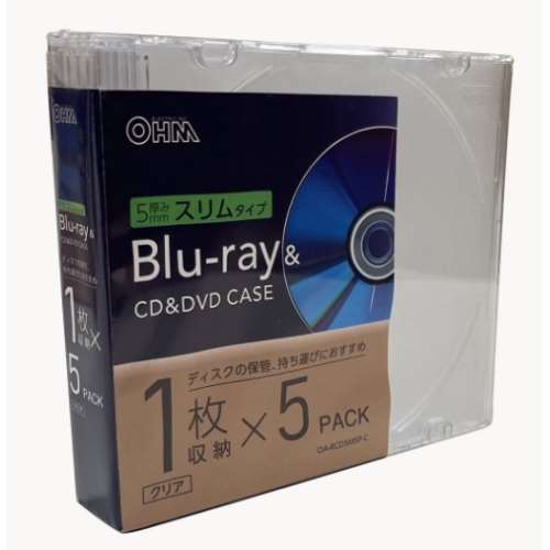 オーム電機　ＢＤ／ＤＶＤ／ＣＤケース　５パック　ＯＡ‐ＲＣＤ５Ｍ５ＰーＣ