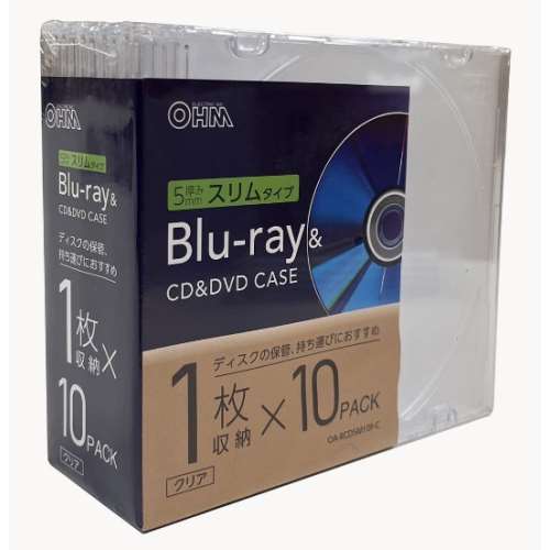 オーム電機　ＢＤ／ＤＶＤ／ＣＤケース　１０パック　ＯＡ‐ＲＣＤ５Ｍ１０Ｐ‐Ｃ