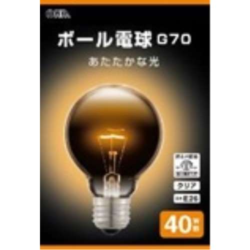 オーム電機　Ｇ７０ボール球４０Ｗクリア　ＬＢ‐Ｇ７６４０Ｋ‐ＣＮ