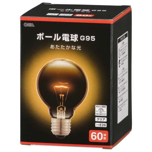 オーム電機　Ｇ９５ボール球６０Ｗクリア　ＬＢ‐Ｇ９６５７Ｋ‐ＣＮ