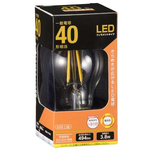 オーム電機　ＬＥＤ電球Ａ型４Ｗクリア　ＬＤＡ４Ｌ　Ｃ６