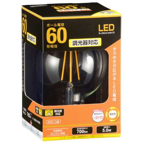 オーム電機　ＬＥＤ電球Ｇ型５Ｗクリア調光　ＬＤＧ５Ｌ／Ｄ　Ｃ６