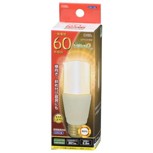 オーム電機　ＬＥＤ電球　Ｔ　Ｅ２６　７Ｗ　電球色　ＬＤＴ７Ｌ‐Ｇ　ＩＧ９２