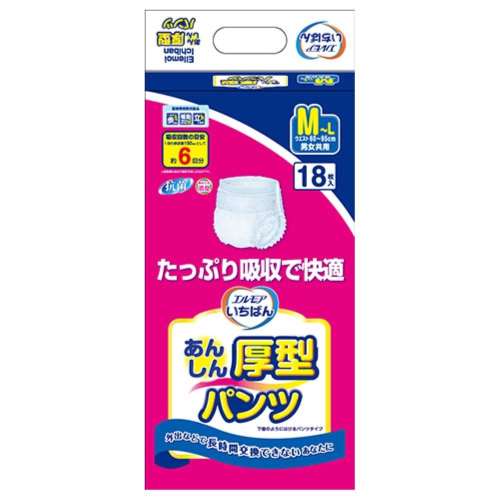 カミ商事　エルモア　いちばん　あんしん厚型パンツ　Ｍ～Ｌ　１８枚