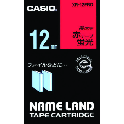 カシオ　ネームランド用蛍光赤色テープに黒文字１２ｍｍ XR12FRD