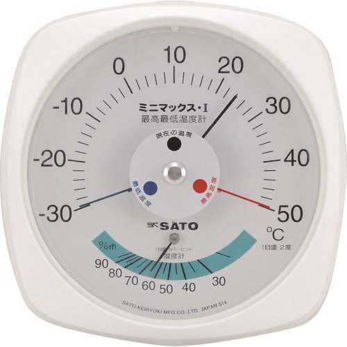 ■佐藤　ミニマックス１型最高最低温度計（湿度計付き）　（７３０８‐００） 730800