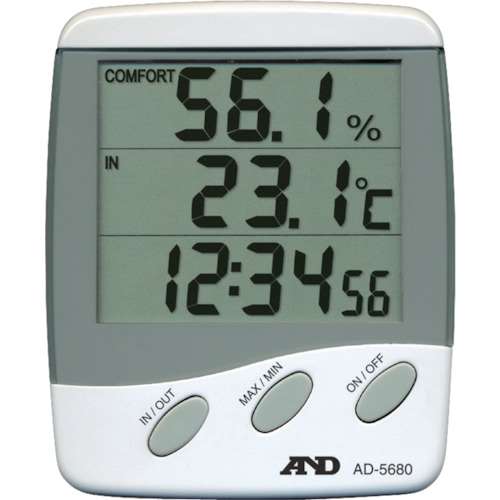 ■Ａ＆Ｄ　時計付き温湿度計　外部センサー付き　AD5680