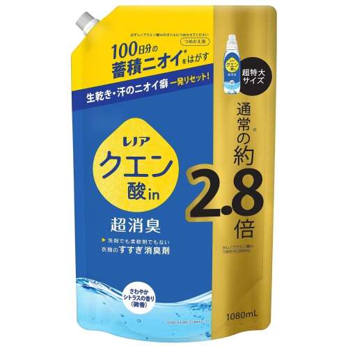 P&G レノアクエン酸ｉｎ超消臭 さわやかシトラスの香り(微香) つめかえ用超特大サイズ 1080ml
