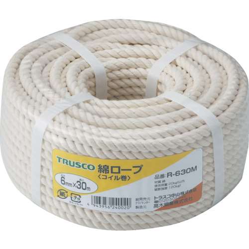 ■トラスコ中山(TRUSCO)　綿ロープ　３つ打　線径６ｍｍＸ長さ３０ｍ  R-630M   (6ﾊﾟｲX30M)