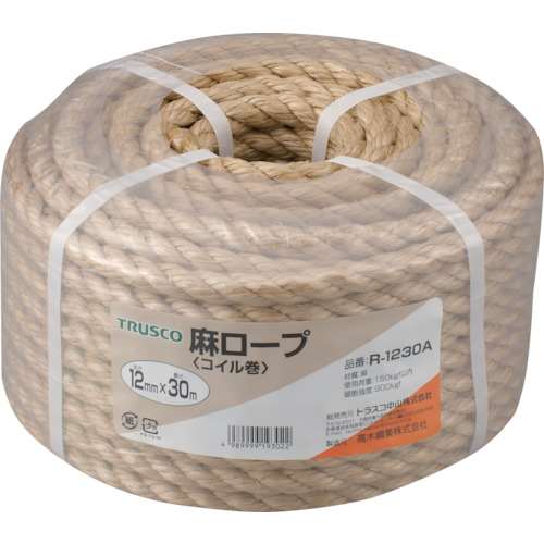 ■トラスコ中山(TRUSCO)　麻ロープ　３つ打　線径１２ｍｍＸ長さ３０ｍ  R-1230A   (12ﾊﾟｲX30M)