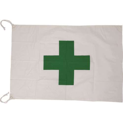 ■ＴＲＵＳＣＯ　安全旗（緑十字）　７００×１０００ｍｍ　布製　ハトメ２か所・紐２本付 SF70100
