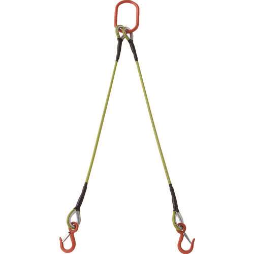 ■ＴＲＵＳＣＯ　２本吊玉掛ワイヤーロープスリング（カラー被覆付）アルミロックタイプ　黄透明２Ｍ　収縮カバー付 TWSP2P9S2WT