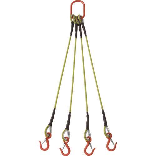 ■ＴＲＵＳＣＯ　４本吊玉掛ワイヤーロープスリング（カラー被覆付）アルミロックタイプ　黄透明２Ｍ　収縮カバー付 TWSP4P9S2WT