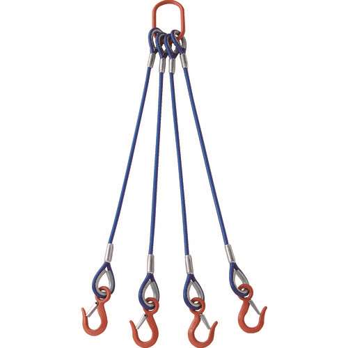 ■ＴＲＵＳＣＯ　４本吊玉掛ワイヤーロープスリング（カラー被覆付）アルミロックタイプ　青透明１Ｍ TWSP4P12S1