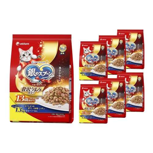 ユニ・チャーム　銀のスプーン　 贅沢うまみ仕立て　腎臓の健康維持用１３歳が近づく頃から　お魚づくし　１．３ｋｇ　×6個セット