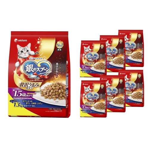 ユニ・チャーム　銀のスプーン　 贅沢うまみ仕立て　腎臓の健康維持用１５歳が近づく頃から　お魚づくし　１．３ｋｇ　×6個セット