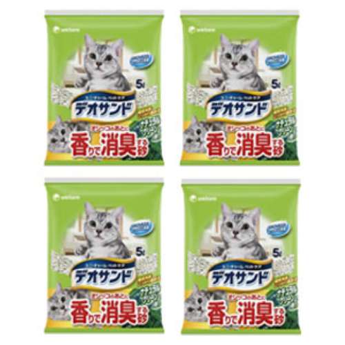 【まとめてお得】デオサンド オシッコのあとに香りで消臭する砂 ナチュラルグリーンの香り 猫砂 鉱物系 ベントナイト 5L ×4個セット 固まる 消臭 抗菌