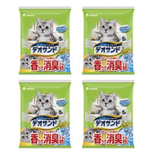 【まとめてお得】デオサンド オシッコのあとに香りで消臭する砂 ナチュラルソープの香り 猫砂 鉱物系 ベントナイト 5L ×4個セット 固まる 消臭 抗菌