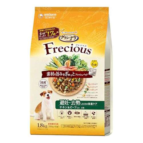 ユニチャーム・ペットケア　グラン・デリフレシャス　避妊・去勢した犬の体重ケア　チキン＆ビーフ入り　1.8kg