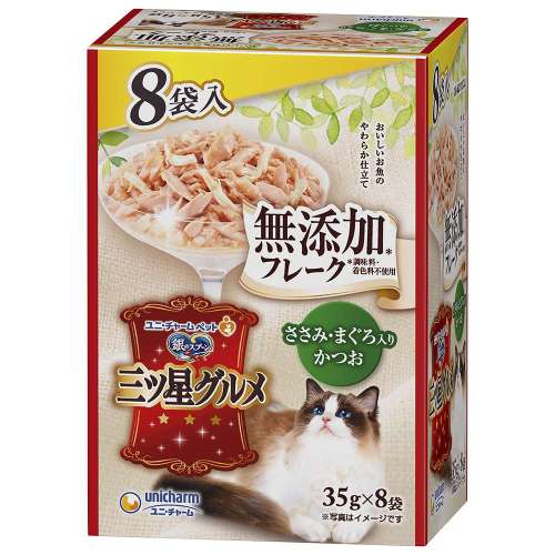 銀のスプーン　三ツ星グルメ　無添加フレーク　ささみ・まぐろ入りかつお35ｇ×8袋