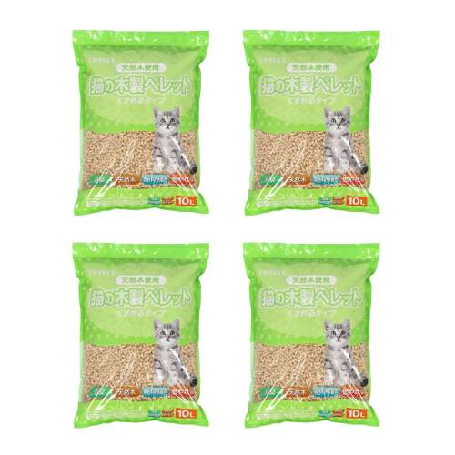 LIFELEX 猫砂 猫の木製ペレット 天然木 松 燃やせる 崩れる 消臭 無香料 10L 4個セット