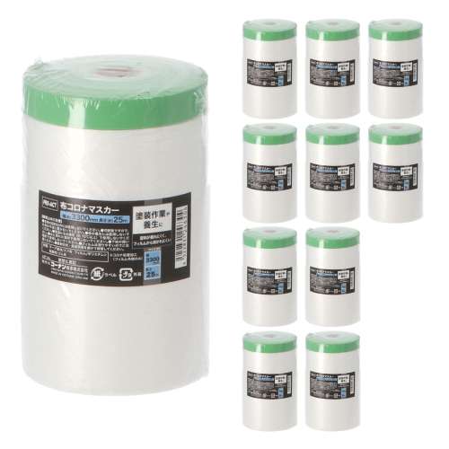 PROACT　布コロナマスカー　幅３３００ｍｍ×長さ２５ｍ　テープ：グリーン　フィルム：ナチュラル　×１０個セット