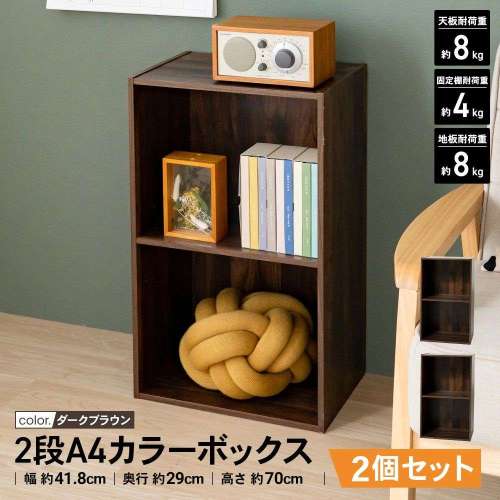【まとめてお得】LIFELEX カラーボックス 2段 A4サイズ 収納 木目調 ダークブラウン β  2個セット