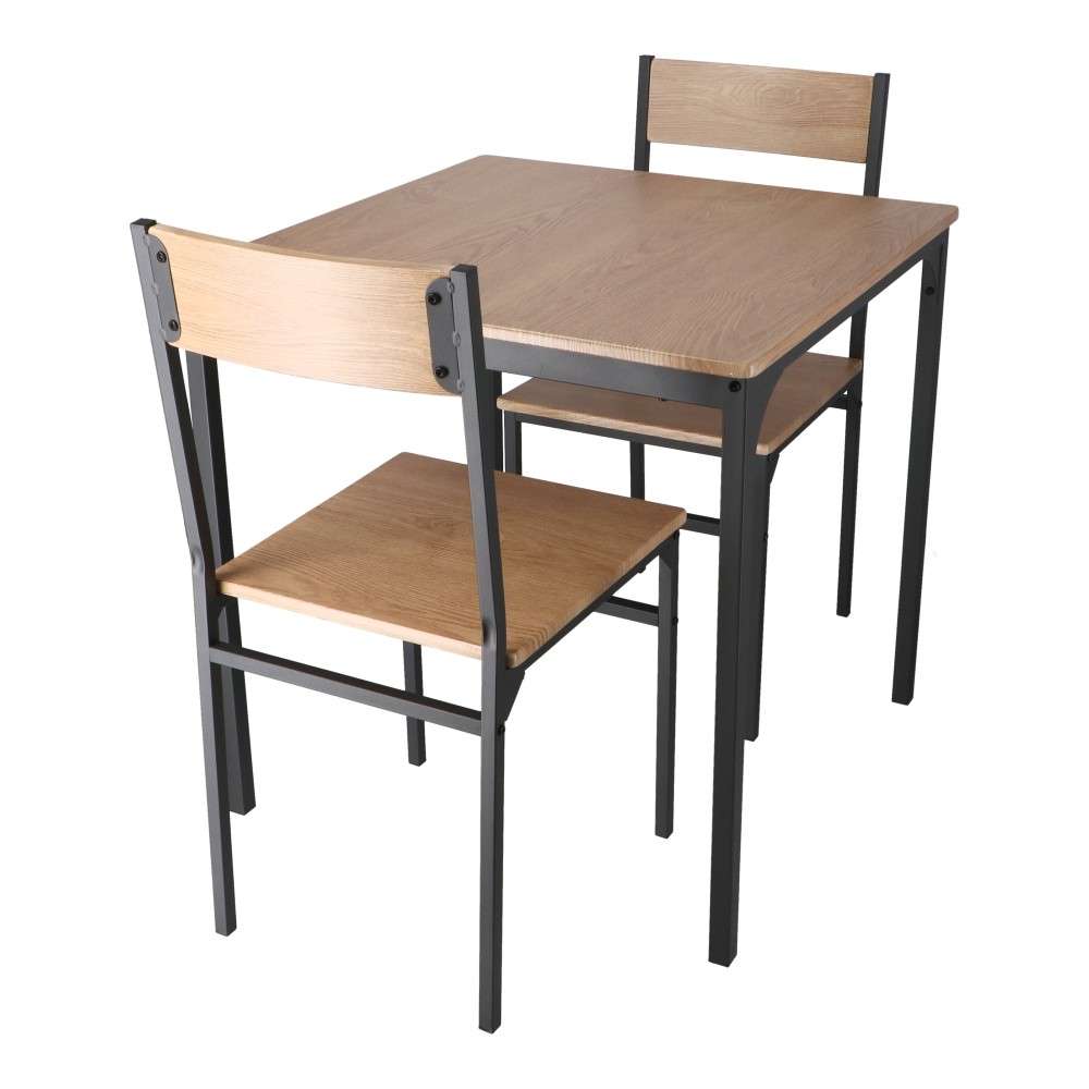 LIFELEX　２人掛け用テーブル＆　チェア３点セット　ＯＡＫ／ＢＫ