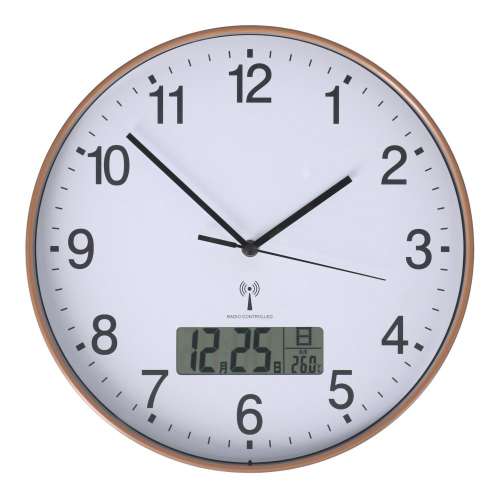 LIFELEX 電波掛時計連続秒針日付表示Φ30cm 木目 KO14-9830