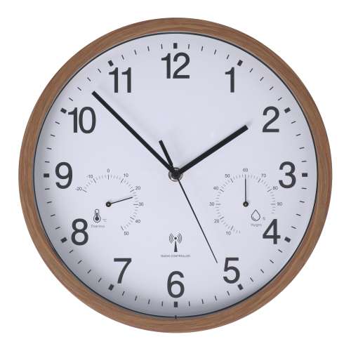LIFELEX 電波掛時計連続秒針温湿度計付Φ30cm 木目 KO14-0348