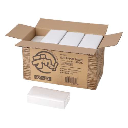 LIFELEX エコペーパー大容量4000枚 SHP21-0781 200枚×20個入 ホワイト