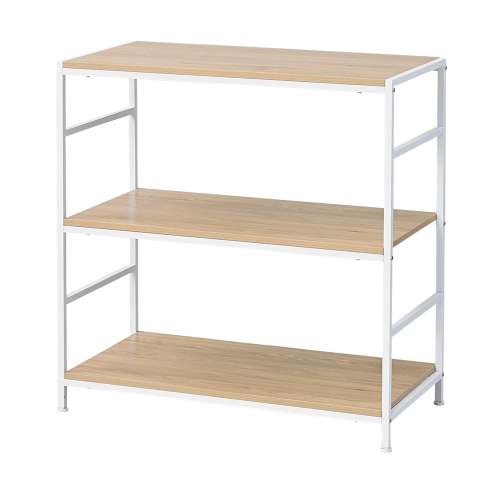 LIFELEX ラック 棚 アイアンラック 3段 ホワイト 幅80 スチール製 木目調 収納棚 オープンシェルフ ディスプレイラック