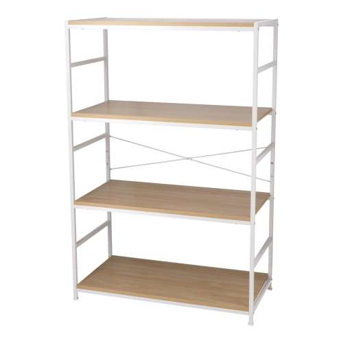 LIFELEX ラック 棚 アイアンラック 4段 ホワイト 幅80 スチール製 木目調 収納棚 オープンシェルフ ディスプレイラック