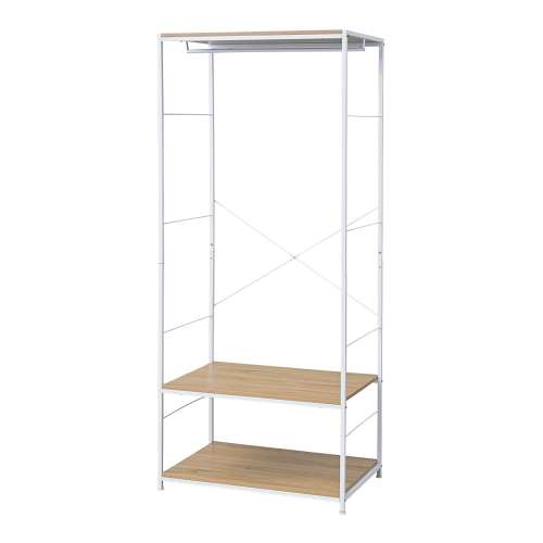 LIFELEX 衣類収納 アイアンワードローブ ホワイト 幅75 スチール製 木目調 ハンガーラック 洋服掛け ラック