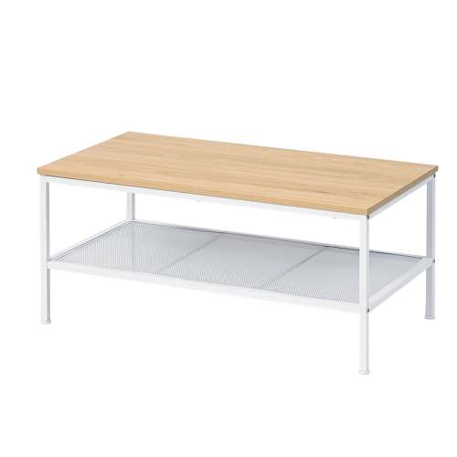 LIFELEX テーブル アイアンテーブル ホワイト ロータイプ 木目調 高さ37 コーヒーテーブル センターテーブル 収納付き