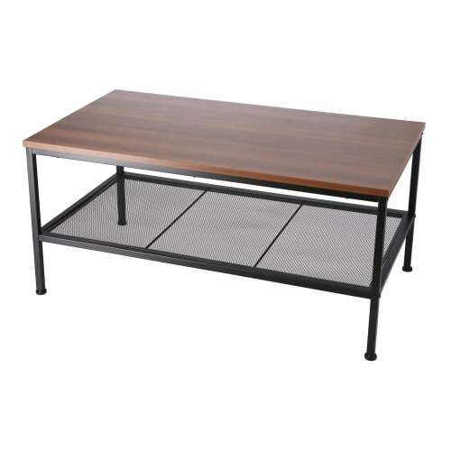 LIFELEX テーブル アイアンテーブル ブラック ロータイプ 木目調 高さ37 コーヒーテーブル センターテーブル 収納付き