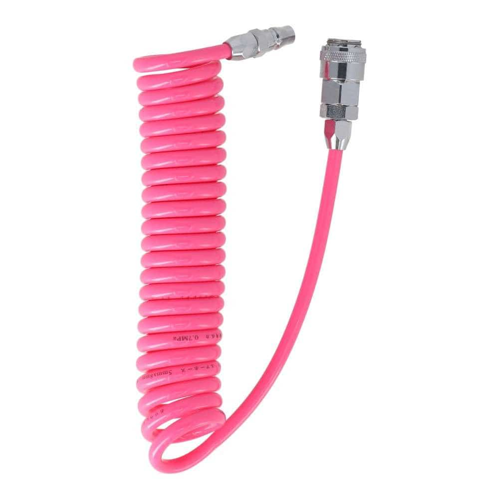 LIFELEX　スパイラルエアホース３Ｍ　ワンタッチカプラ付　ピンク